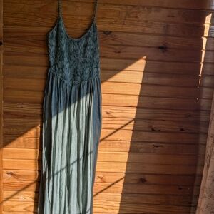 Aerie Green Gingham Midi Smock Dress